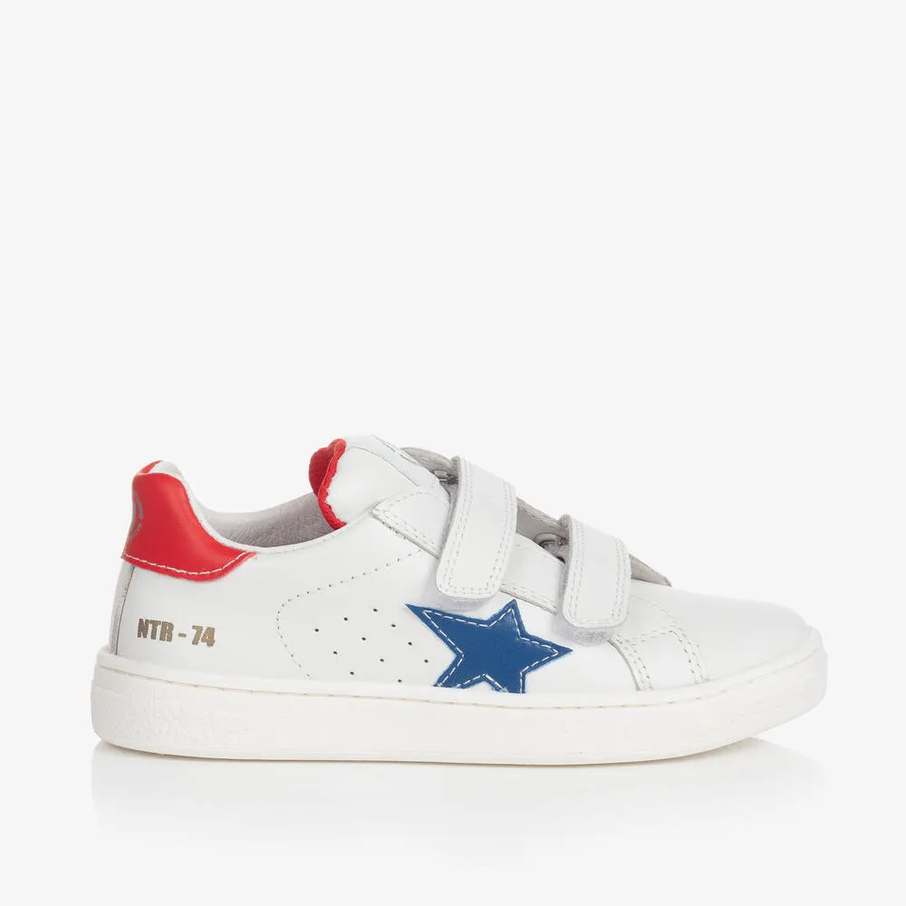 Boys White Leather Velcro Trainers 