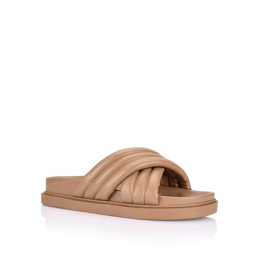 Britney Footbed Slides - Dark Camel