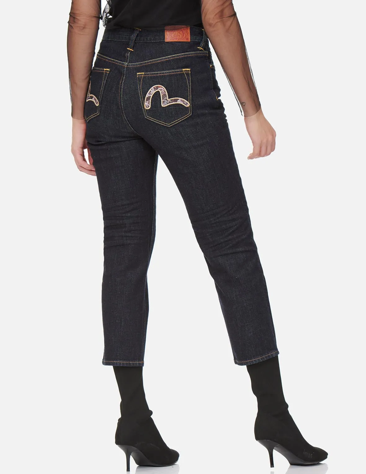 Brocade Seagull Embroidered Straight-cut Jeans