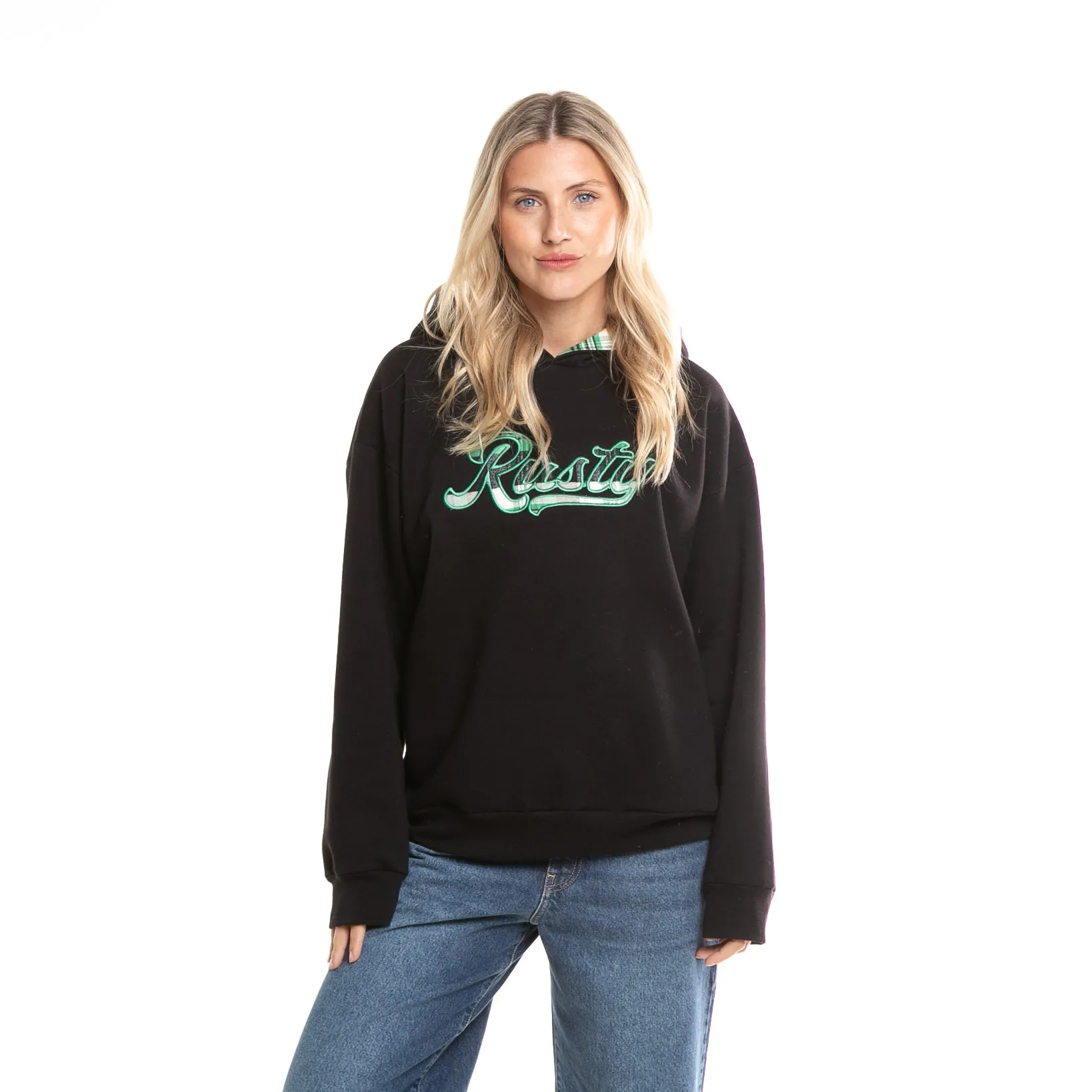 Oversize Black Hooded Kangaroo Sweater at Rusty Country Club.