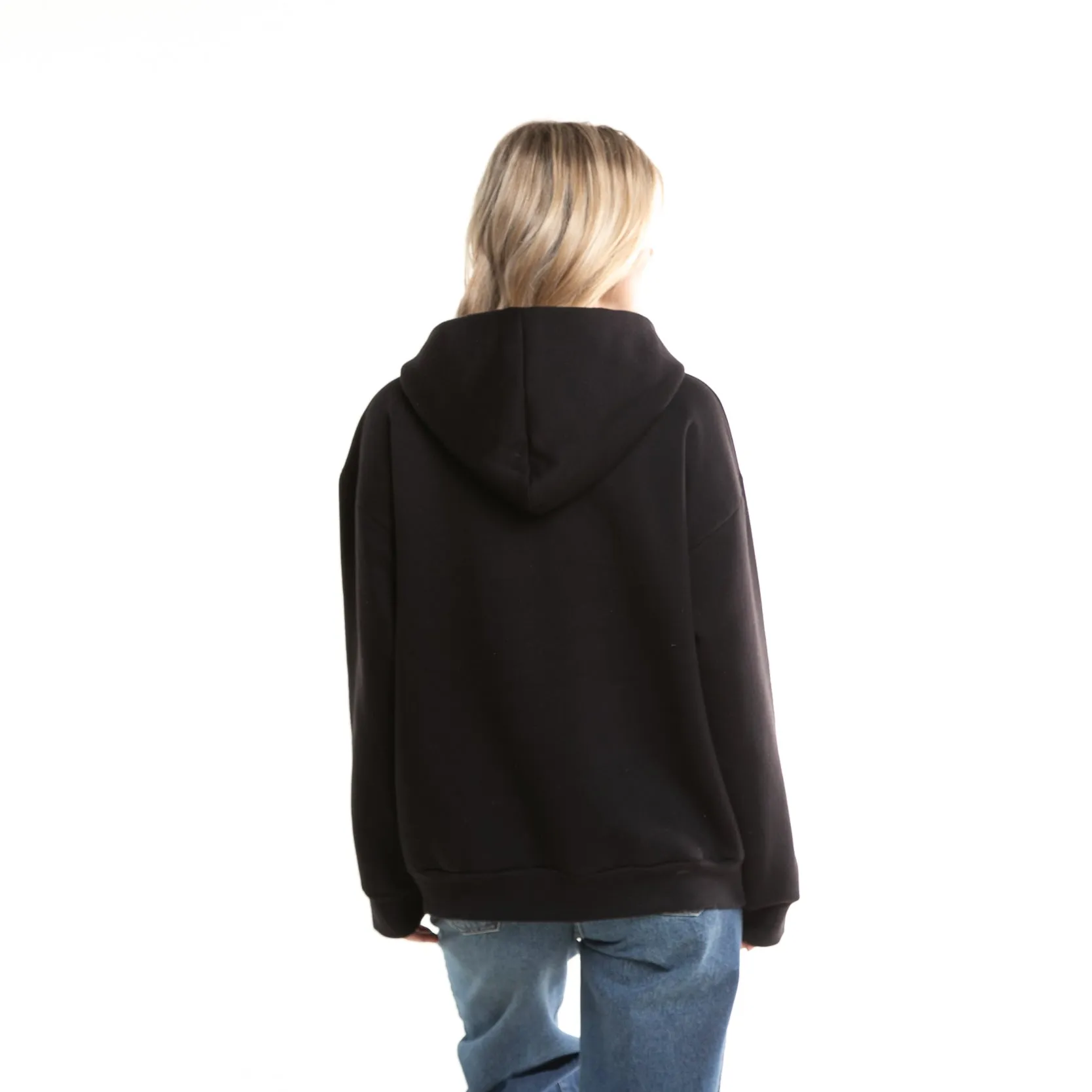 Oversize Black Hooded Kangaroo Sweater at Rusty Country Club.