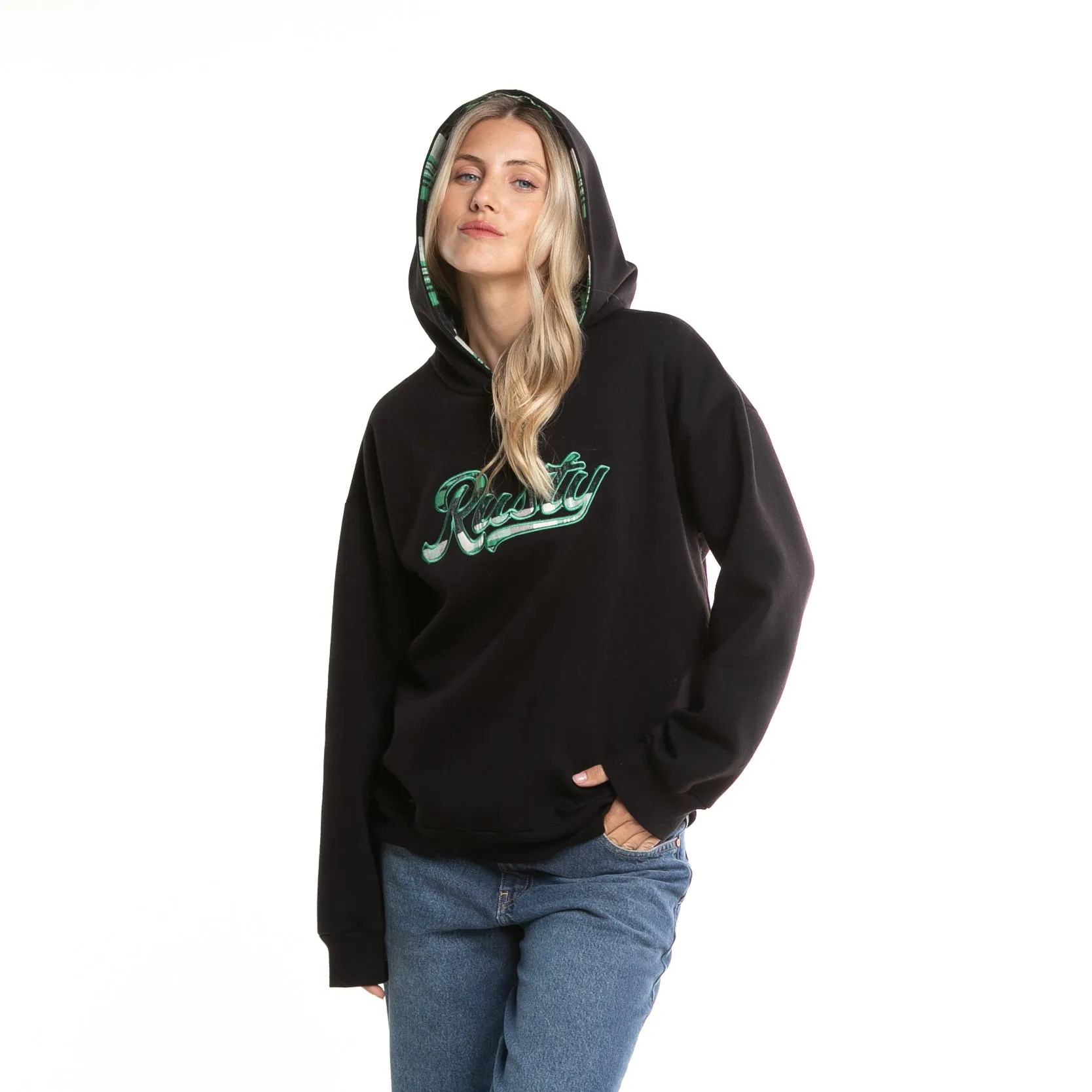 Oversize Black Hooded Kangaroo Sweater at Rusty Country Club.