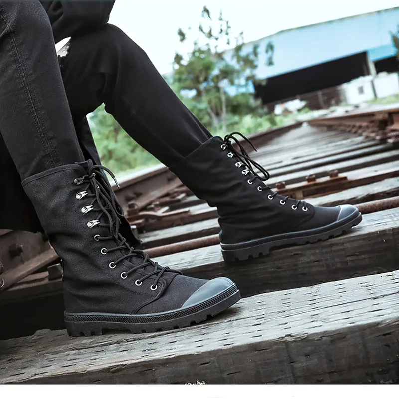 Canvas Men Lace Up Boots / Mid-calf Male Military Tactical Boots