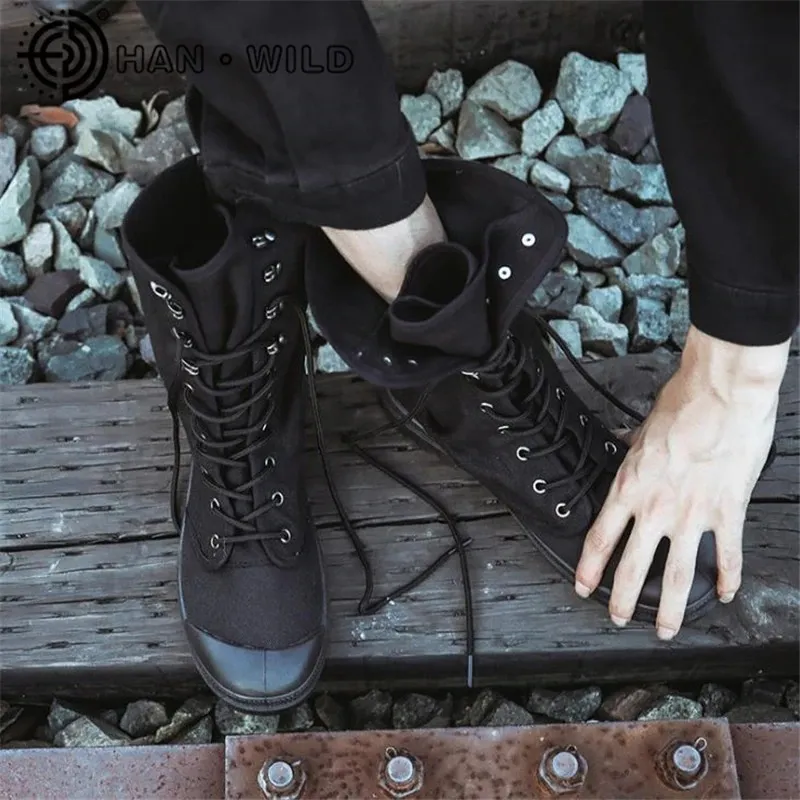 Canvas Men Lace Up Boots / Mid-calf Male Military Tactical Boots