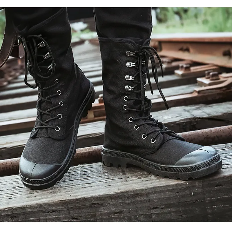 Canvas Men Lace Up Boots / Mid-calf Male Military Tactical Boots