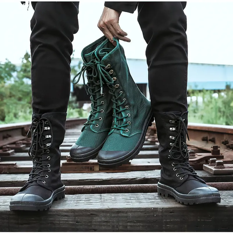 Canvas Men Lace Up Boots / Mid-calf Male Military Tactical Boots