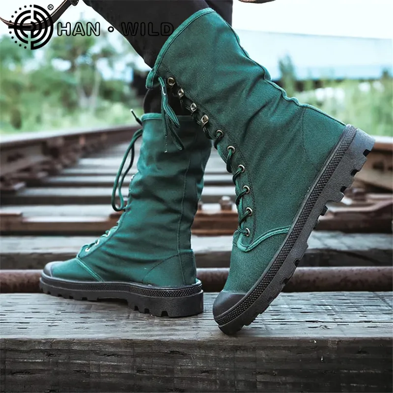 Canvas Men Lace Up Boots / Mid-calf Male Military Tactical Boots