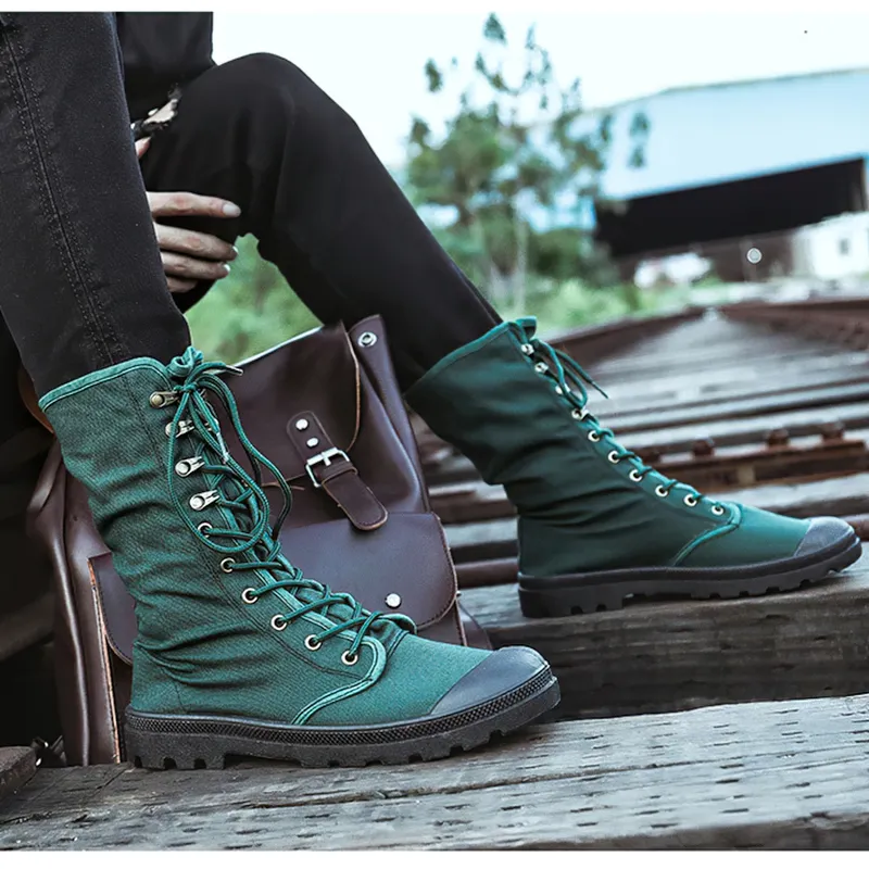 Canvas Men Lace Up Boots / Mid-calf Male Military Tactical Boots