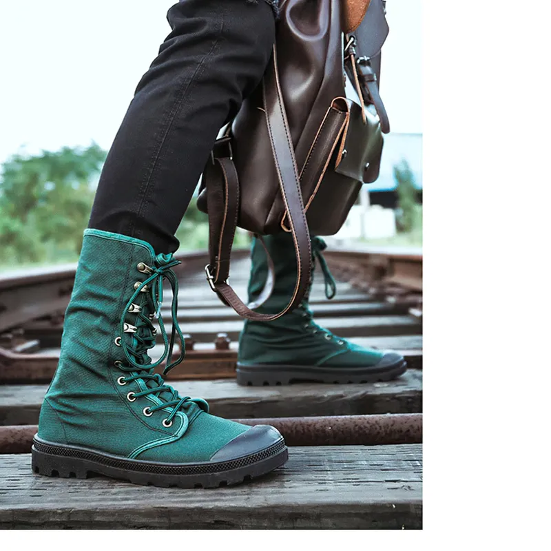 Canvas Men Lace Up Boots / Mid-calf Male Military Tactical Boots