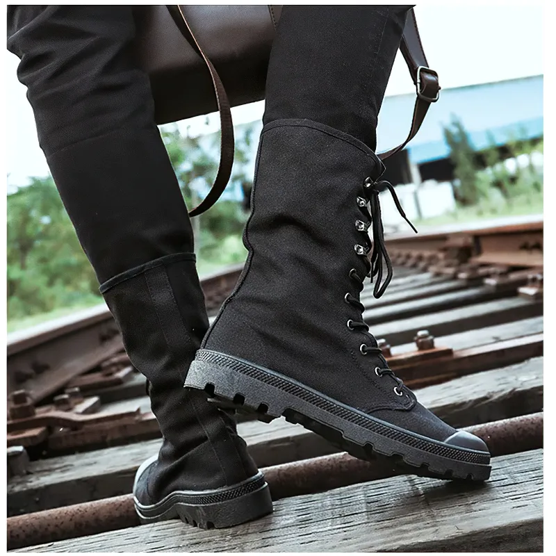 Canvas Men Lace Up Boots / Mid-calf Male Military Tactical Boots