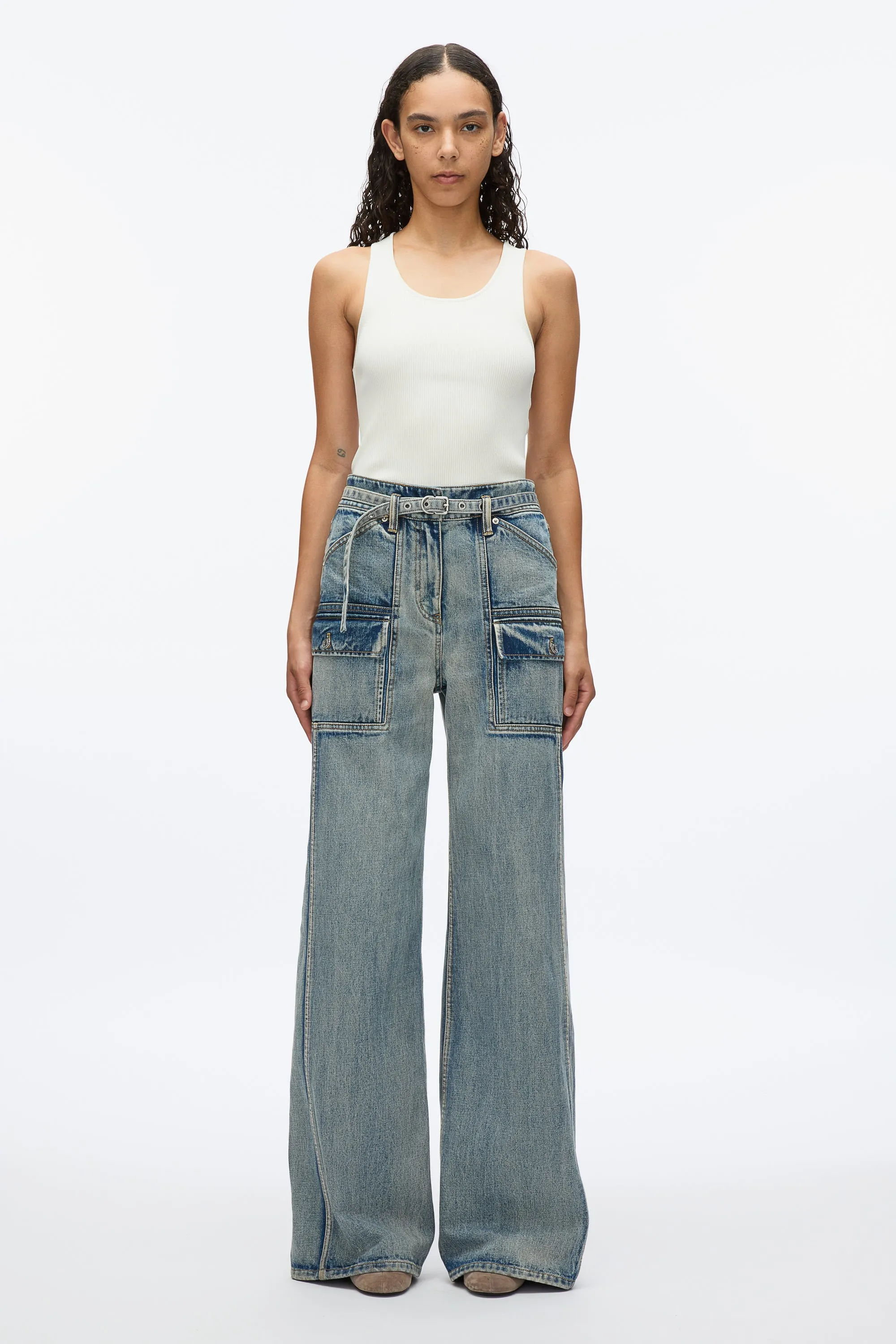 Cargo Wide Leg Belted Jeans