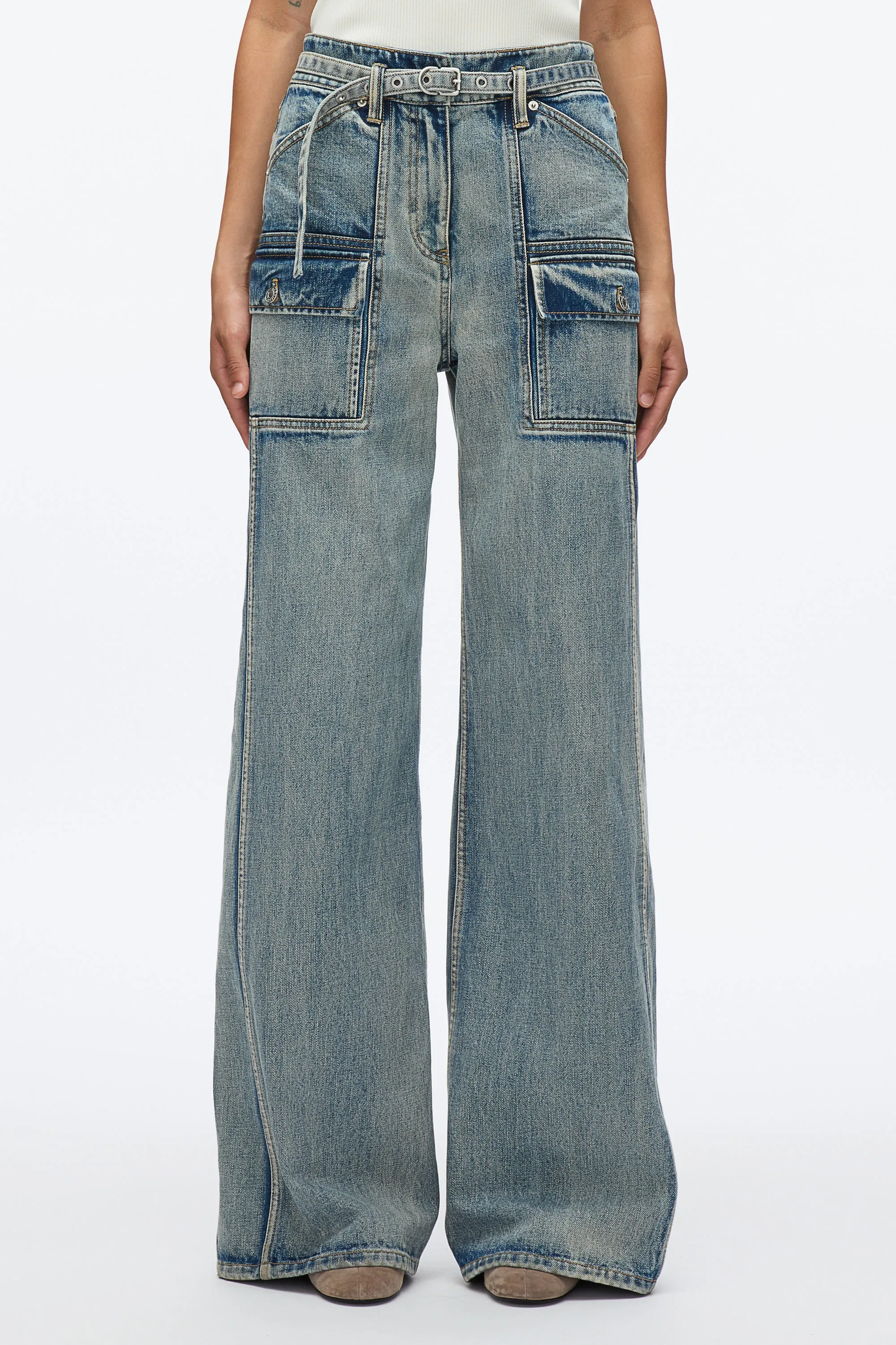 Cargo Wide Leg Belted Jeans