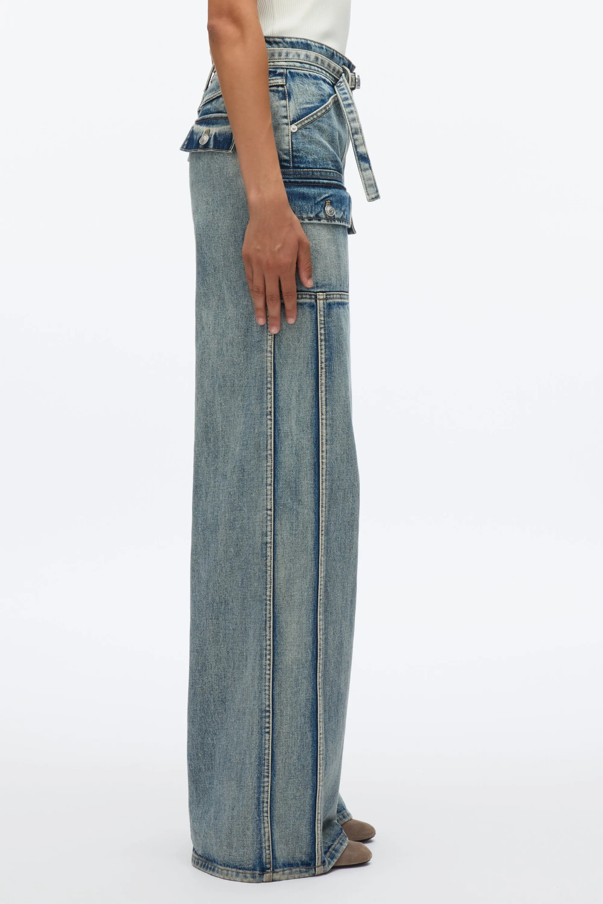 Cargo Wide Leg Belted Jeans