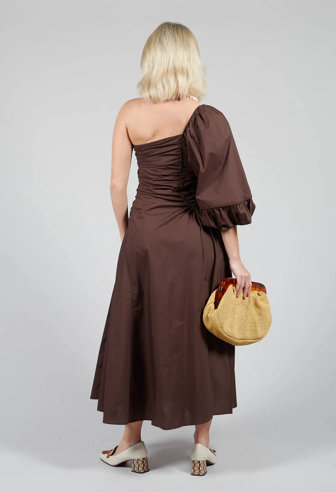 Chocolate Brown One Shoulder Ruched Dress