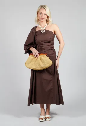 Chocolate Brown One Shoulder Ruched Dress