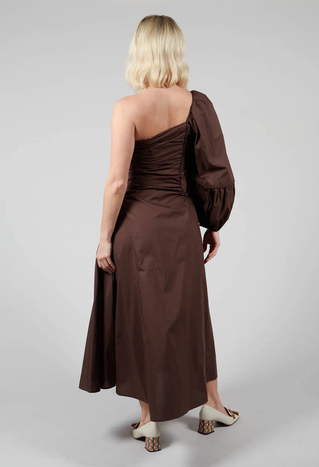 Chocolate Brown One Shoulder Ruched Dress