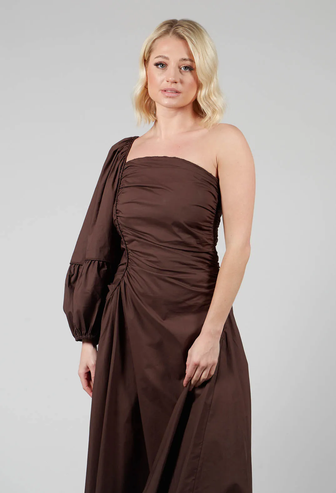 Chocolate Brown One Shoulder Ruched Dress