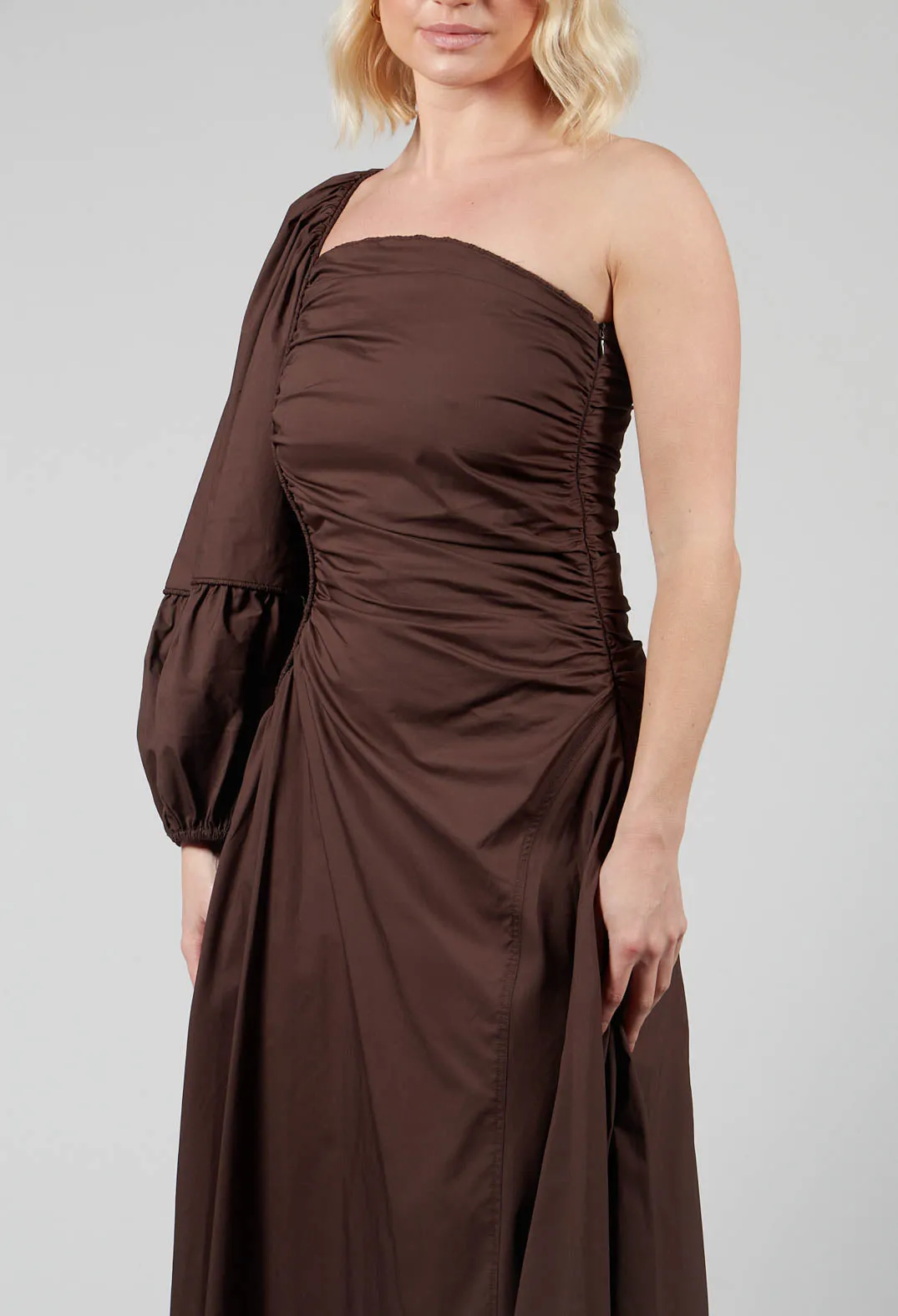 Chocolate Brown One Shoulder Ruched Dress