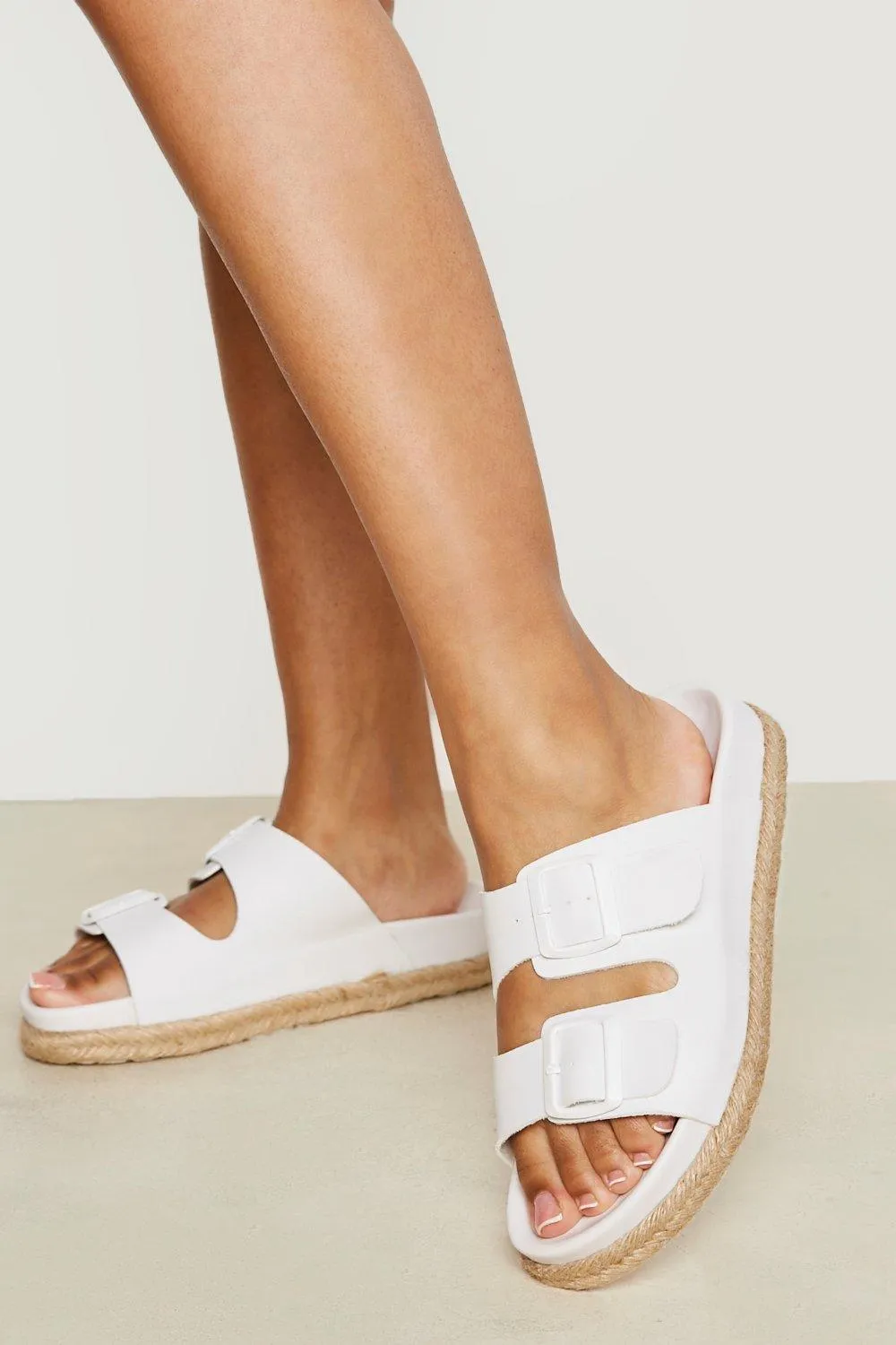 Chunky Buckle Espadrille Detail Slides