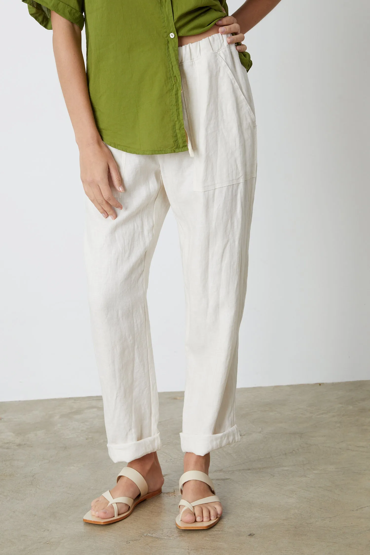 CINDY HEAVY LINEN TROUSERS IN CHALK