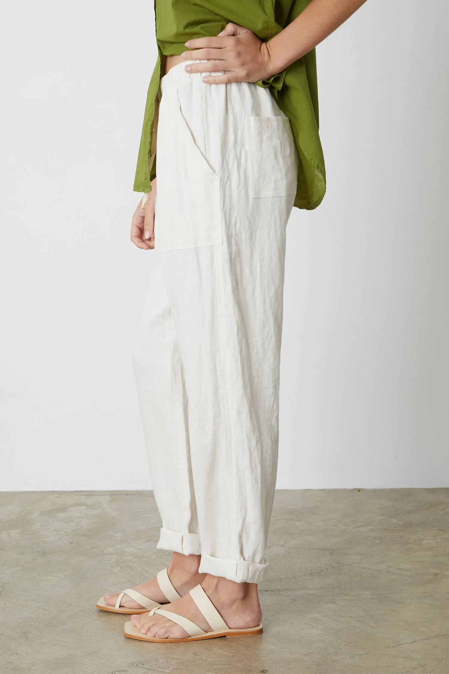 CINDY HEAVY LINEN TROUSERS IN CHALK