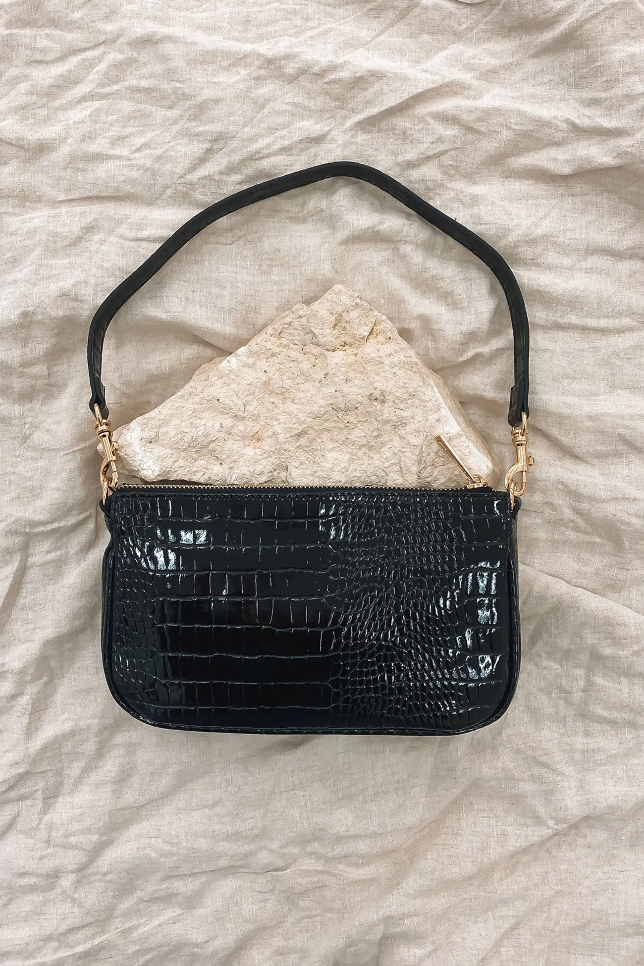 Cindy Shoulder Bag Black Patent Croc