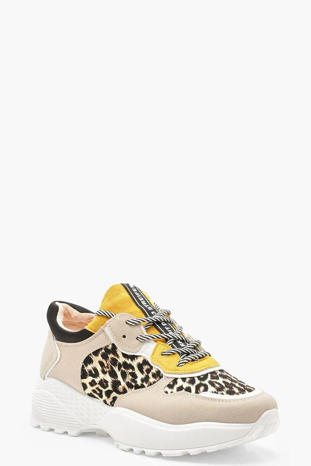 Colour Block Leopard Print Chunky Sneakers