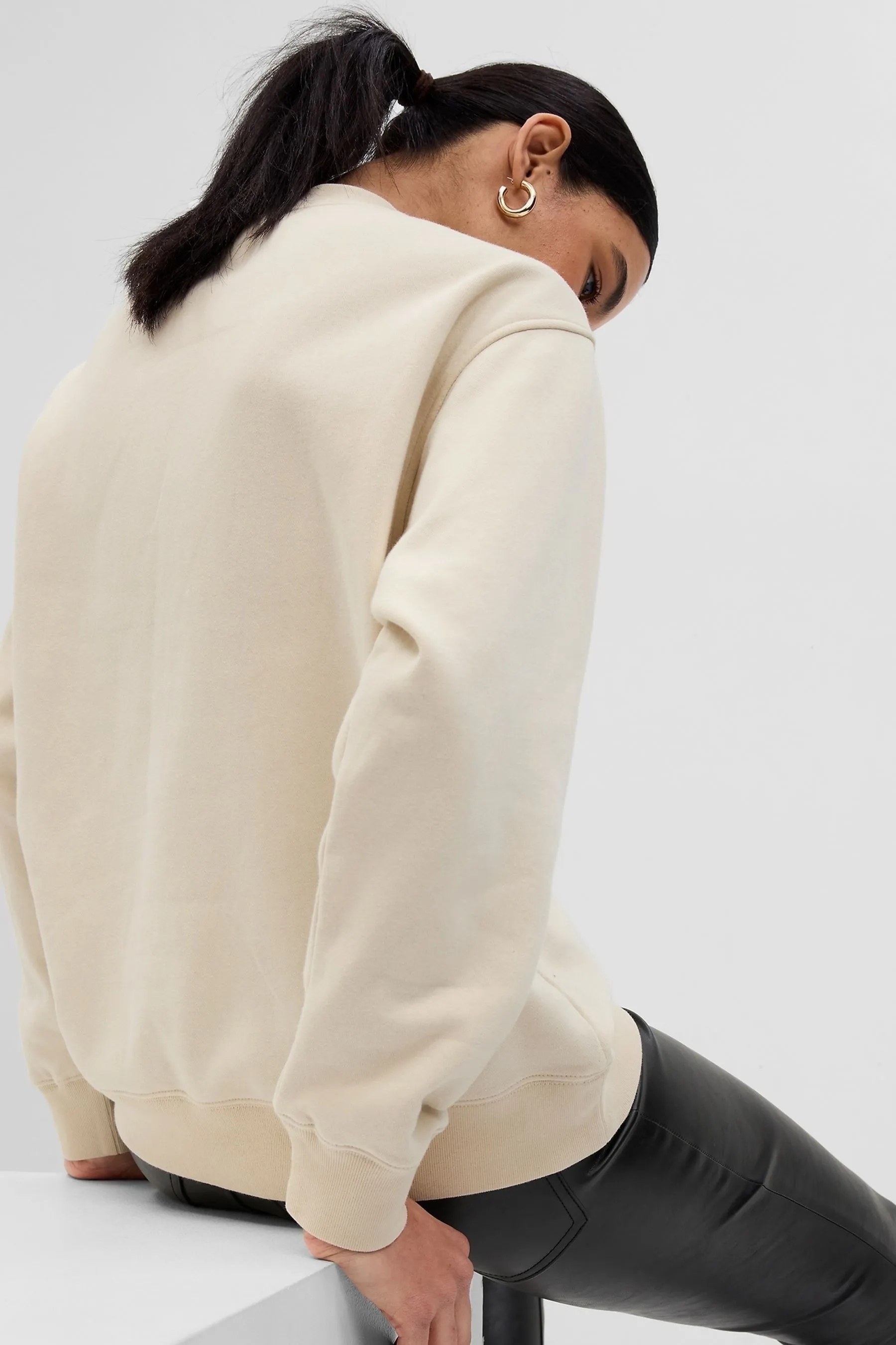 Cream Logo Dropped Shoulder Sweatshirt