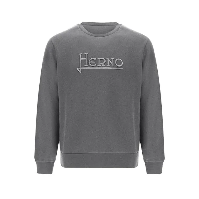 CREW NECK SWEATSHIRT WITH LOGO EMBROIDERED Man Light grey