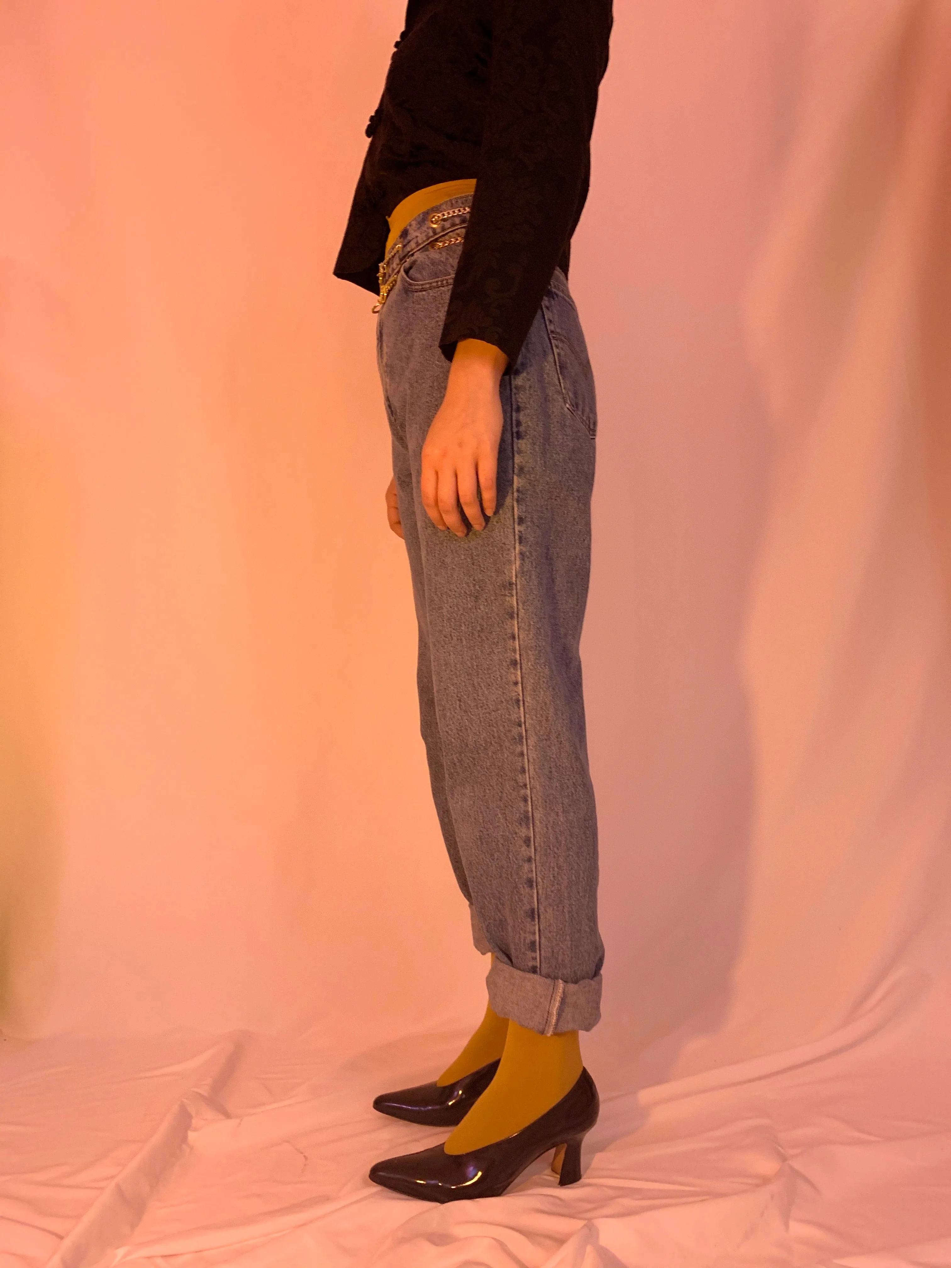 Womens Custom Double Chain Belt Mom Jeans