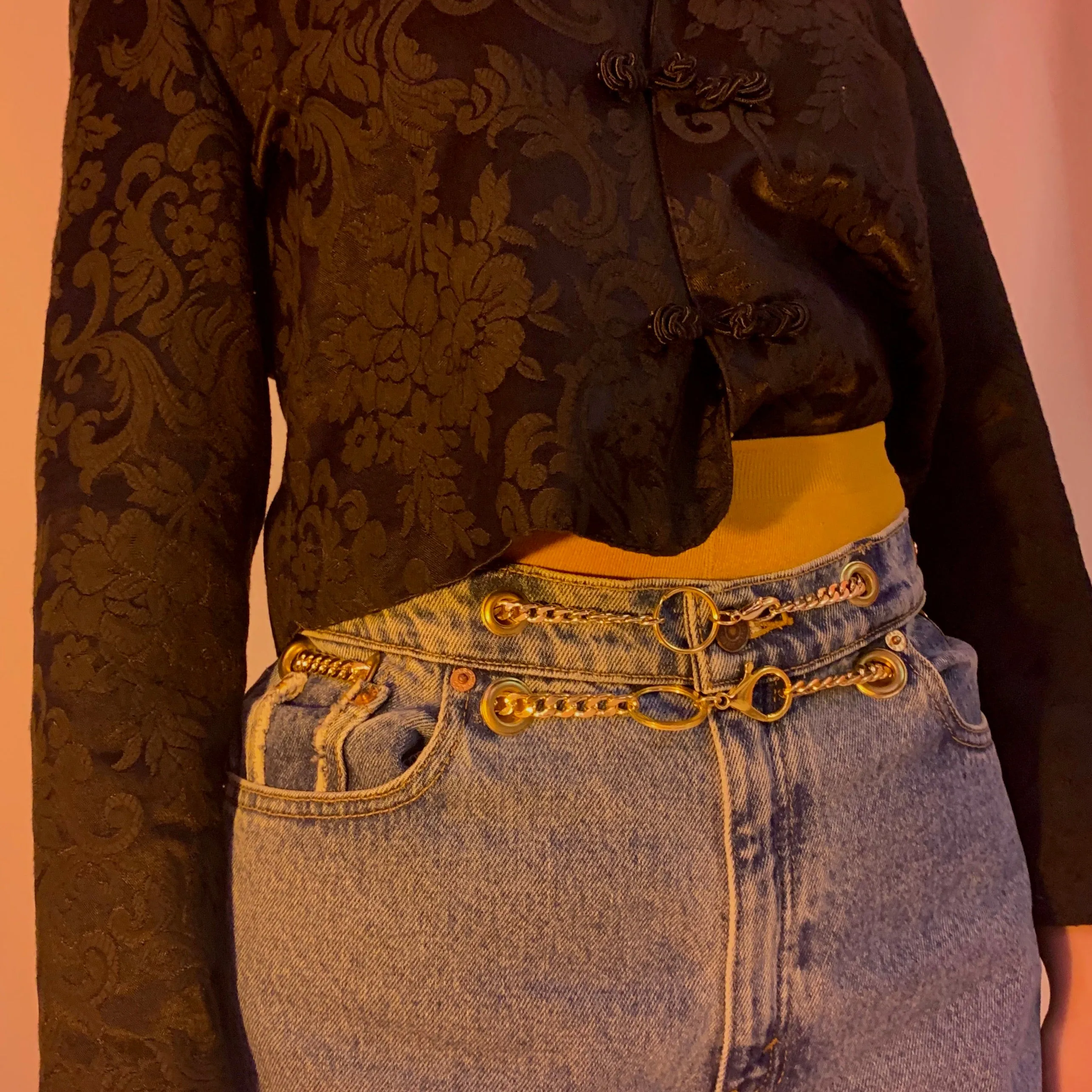 Womens Custom Double Chain Belt Mom Jeans