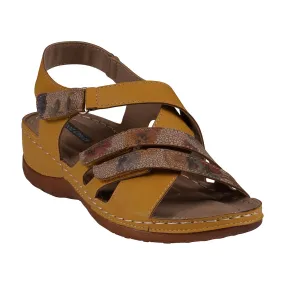 Dalary Yellow Strappy Velcro Two-Tone Comfort Flat Sandals