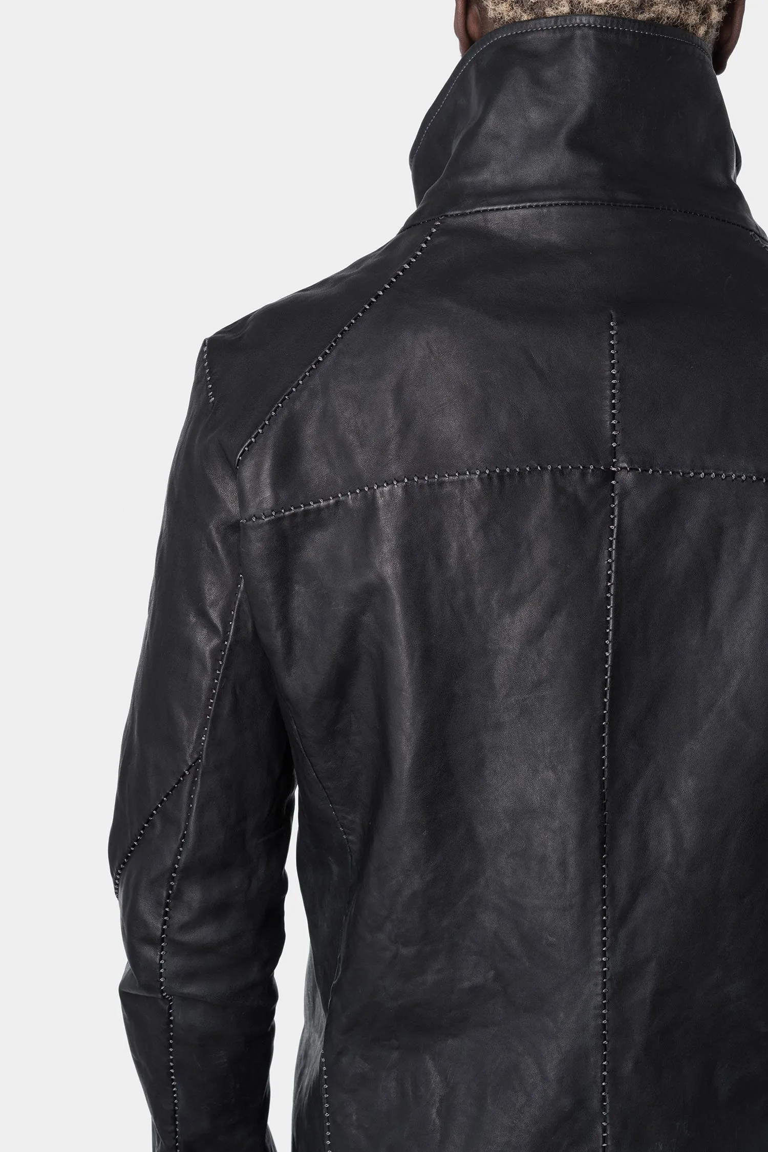 Darted shoulder scar stitch leather jacket