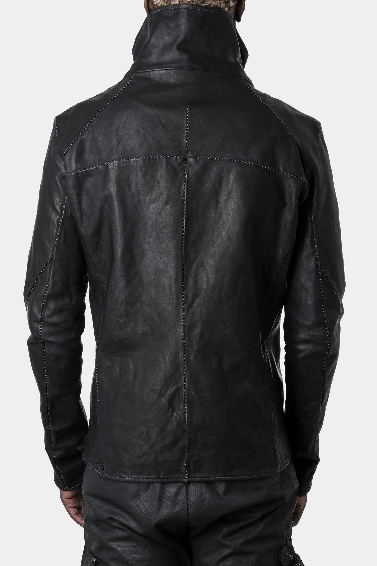 Darted shoulder scar stitch leather jacket