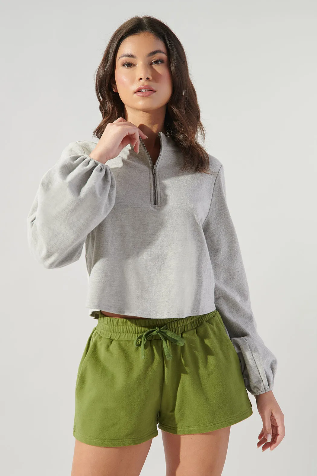 Deanna French Terry Knit Half Zip Crop Top