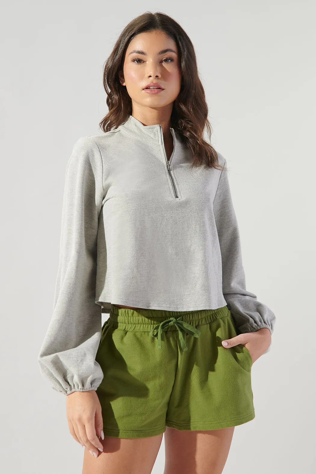 Deanna French Terry Knit Half Zip Crop Top