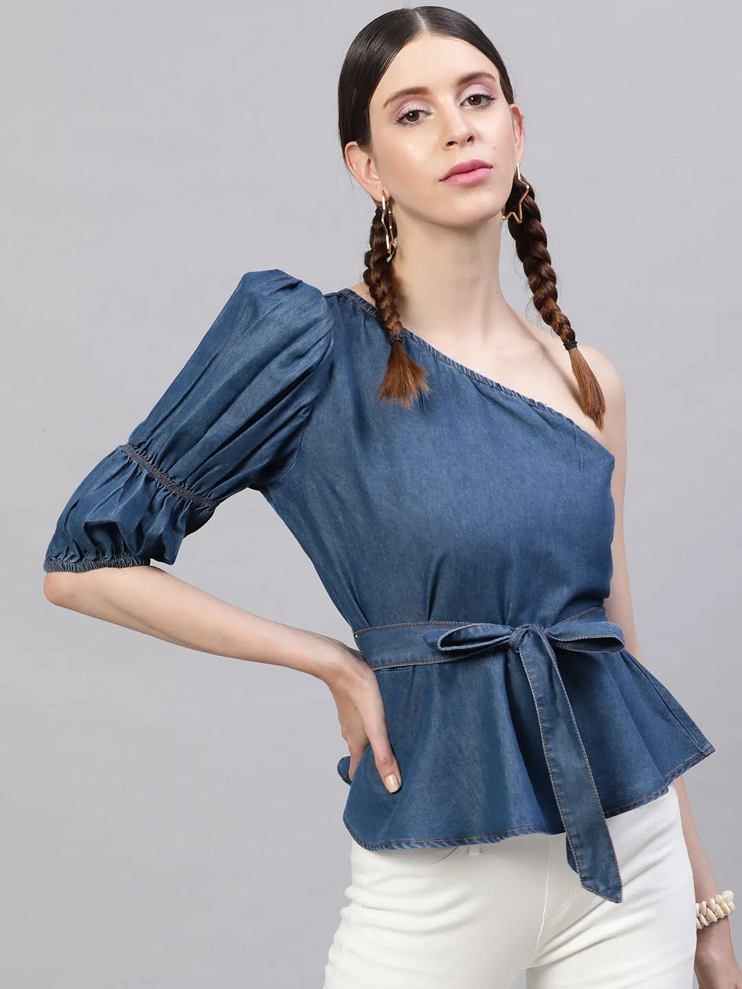 Denim One Shoulder Top