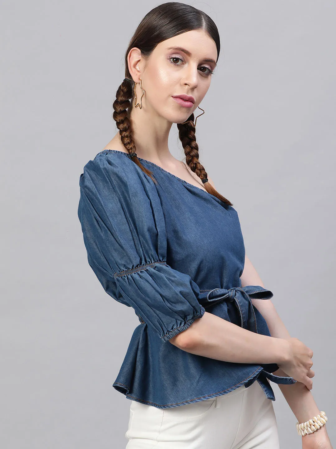 Denim One Shoulder Top