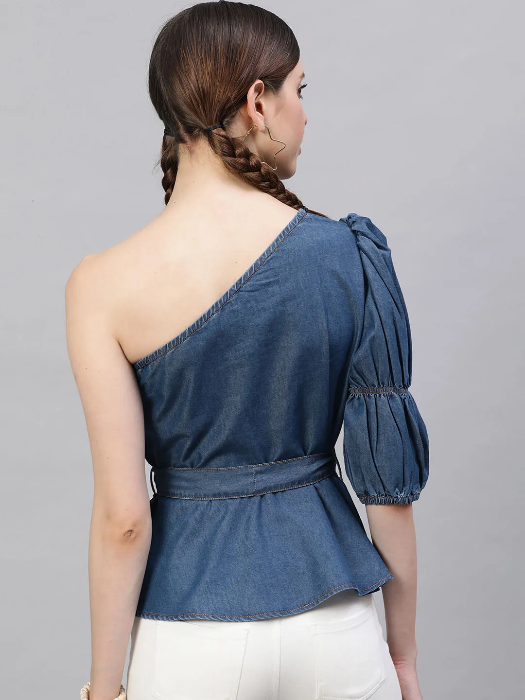 Denim One Shoulder Top