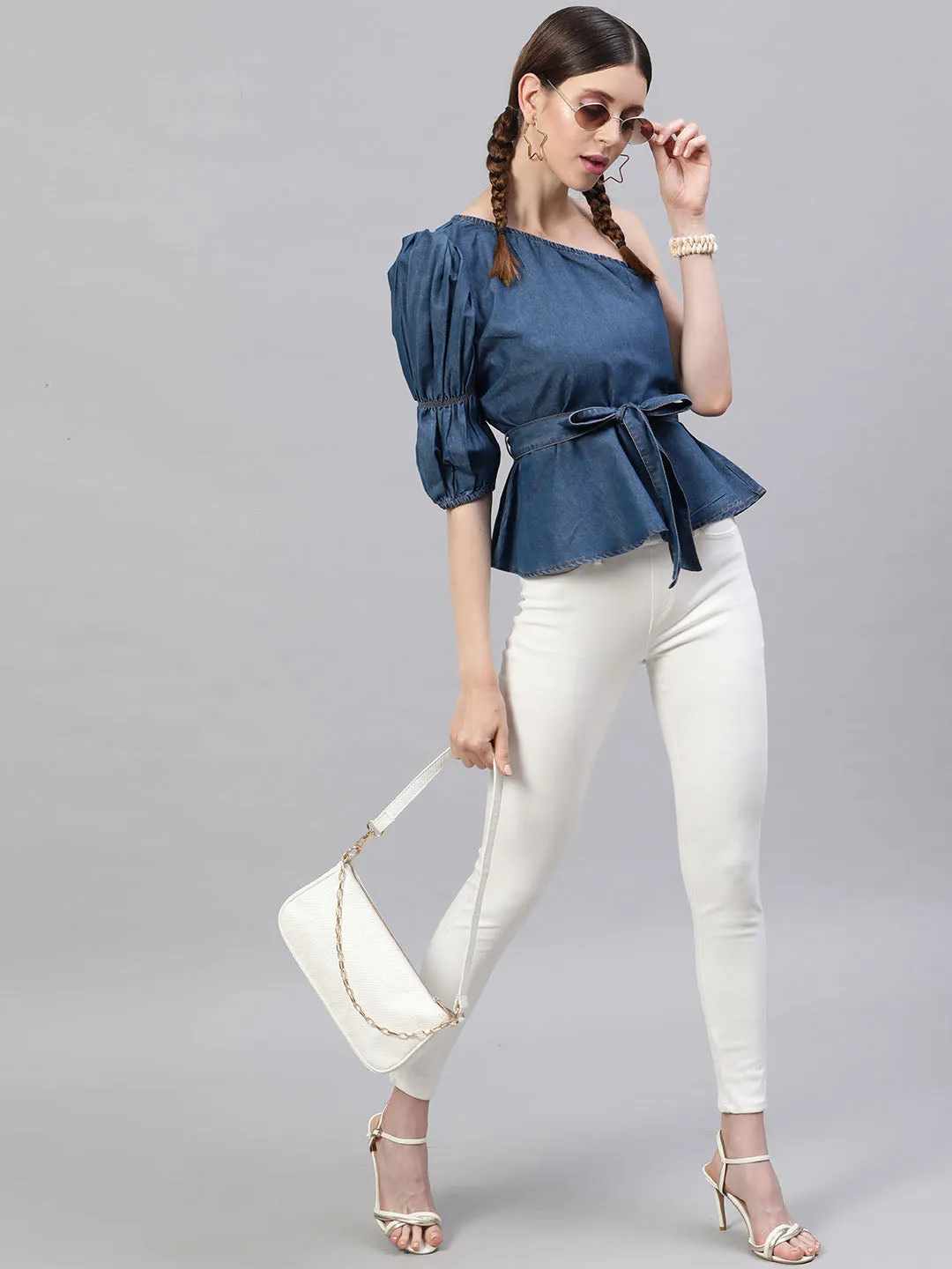 Denim One Shoulder Top