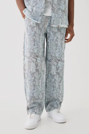 Denim Tapestry Relaxed Fit Jeans | boohooMAN UK