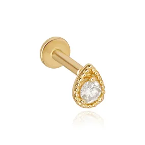 Flat Back Stud Earring with Diamond Drop