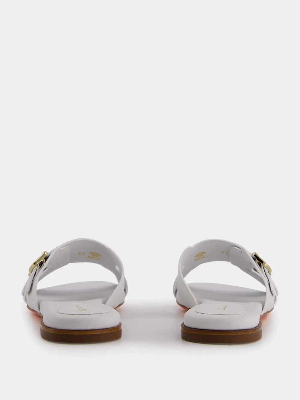 Double-Buckle White Leather Slides