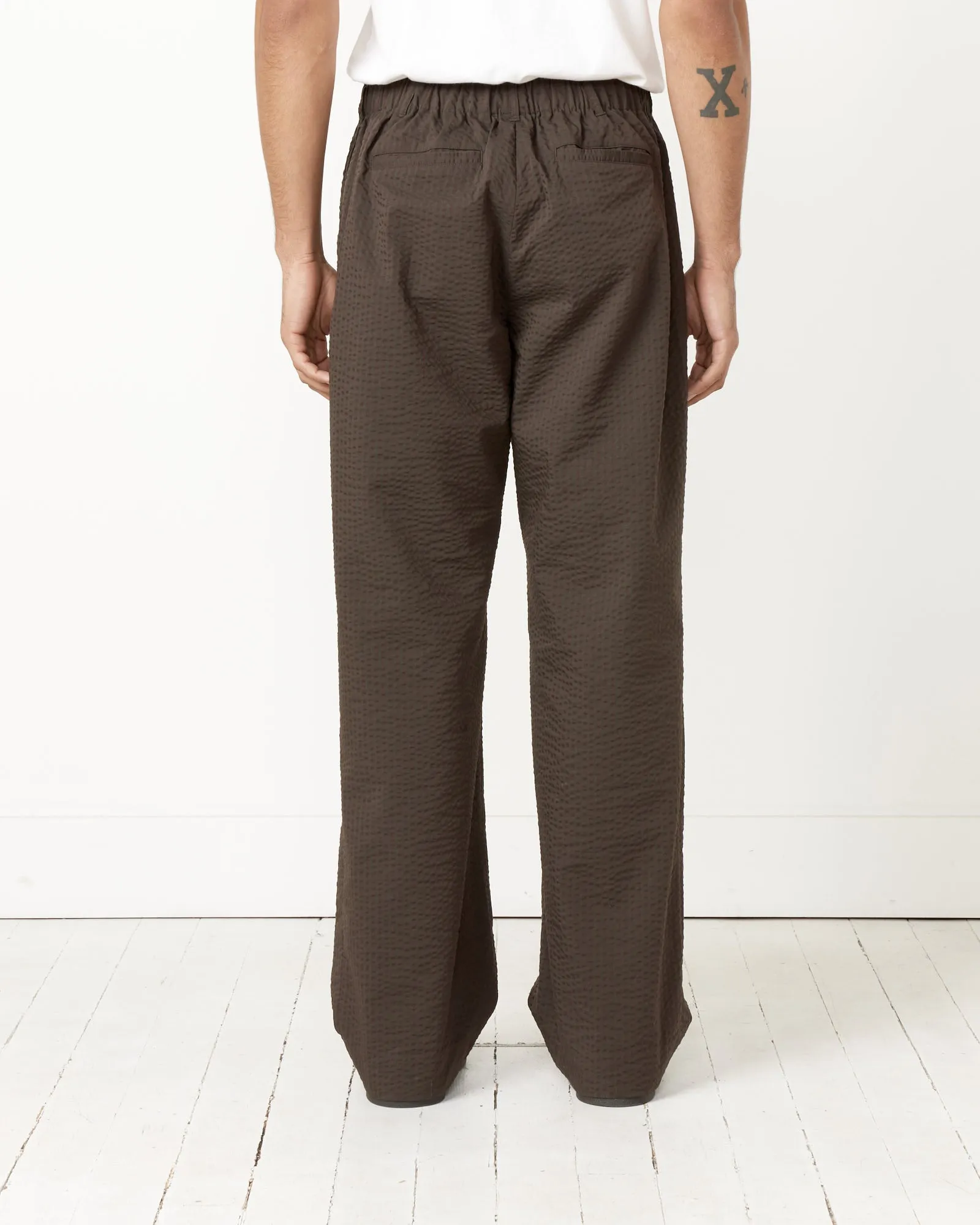 Green/Brown Striped Seersucker Drape Trousers