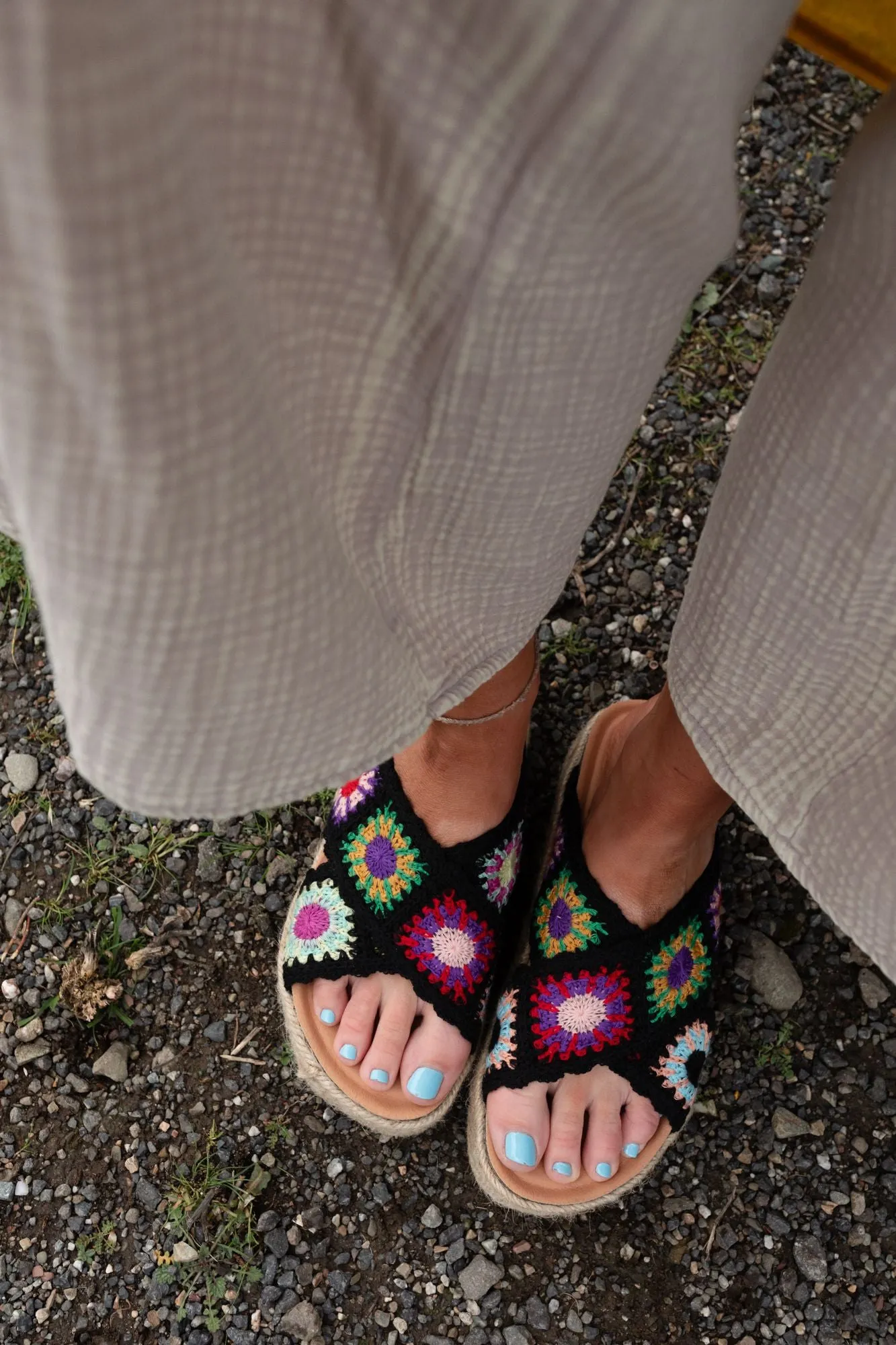 Elevate Black Crochet Platform Sandal