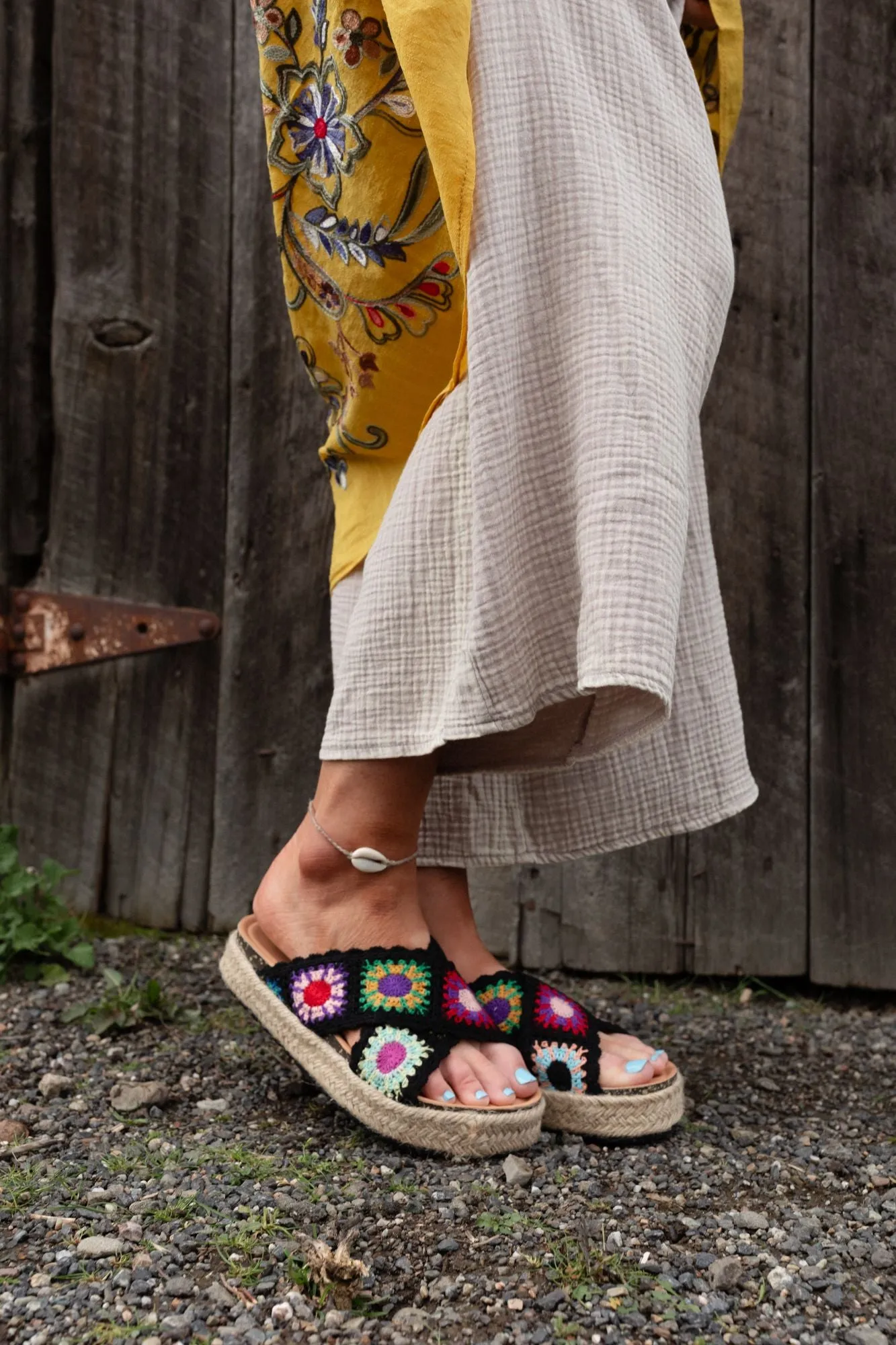 Elevate Black Crochet Platform Sandal