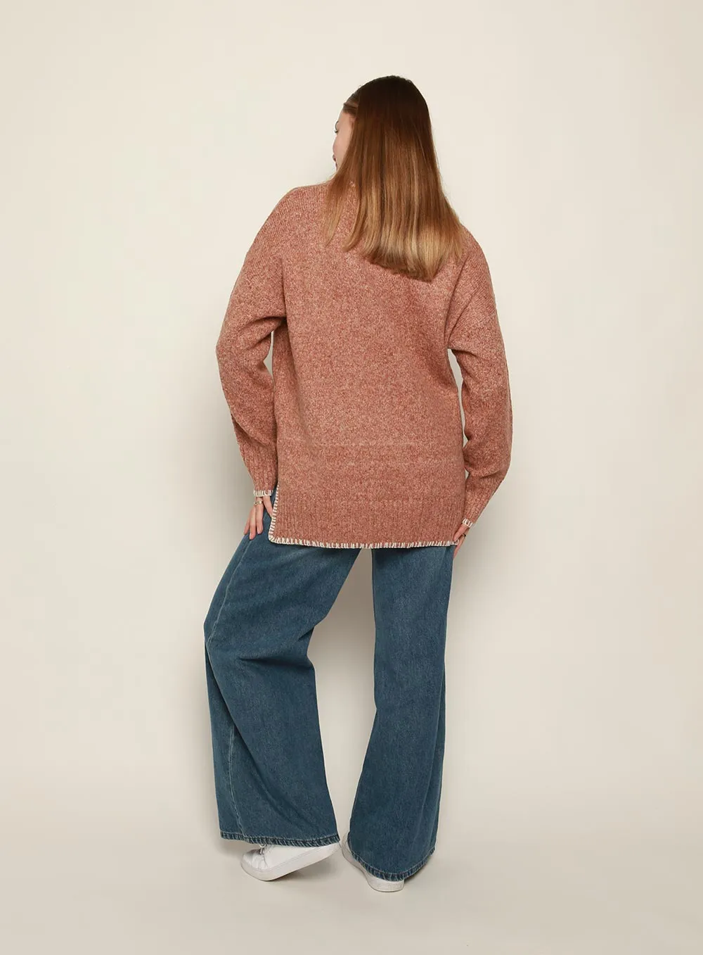 Ellidy Contrast Trim Knit Sweater in CINNAMON