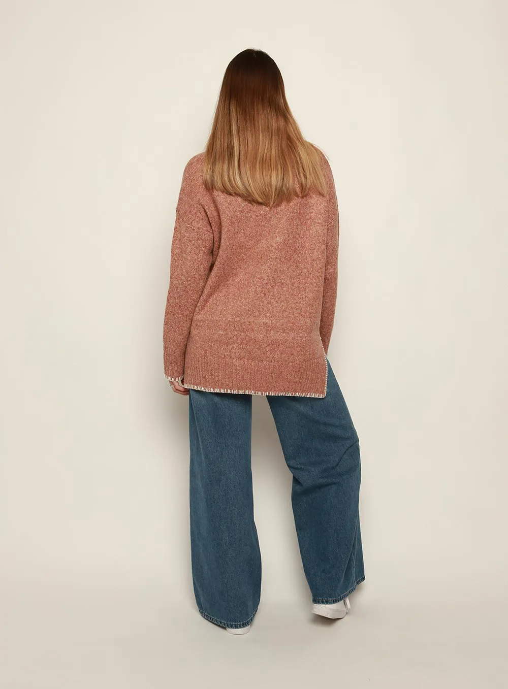 Ellidy Contrast Trim Knit Sweater in CINNAMON