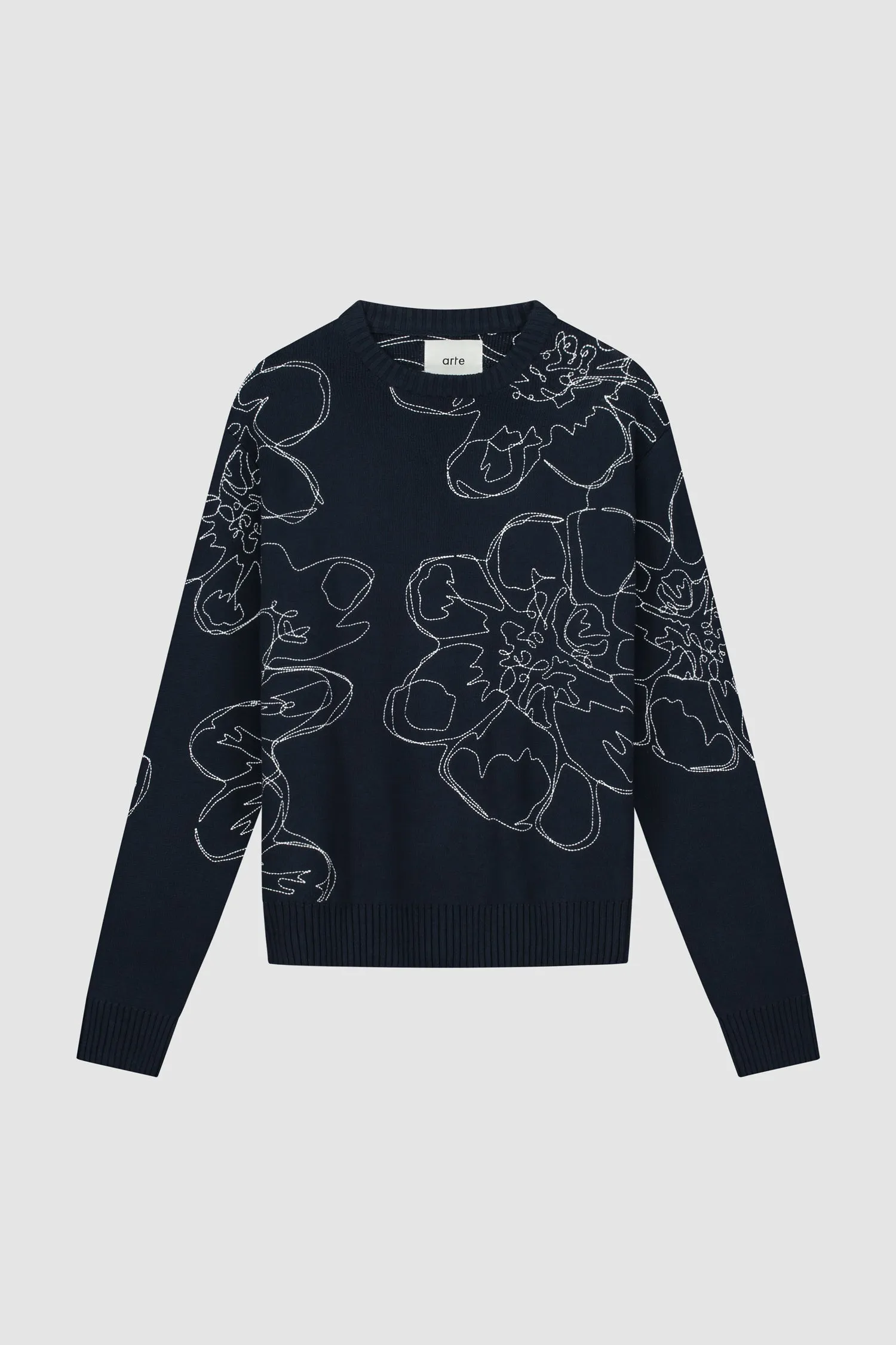 Embroidered Flower Knit - Navy