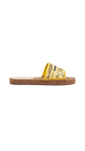 Majolica Print Espadrille Slides - Multicolor